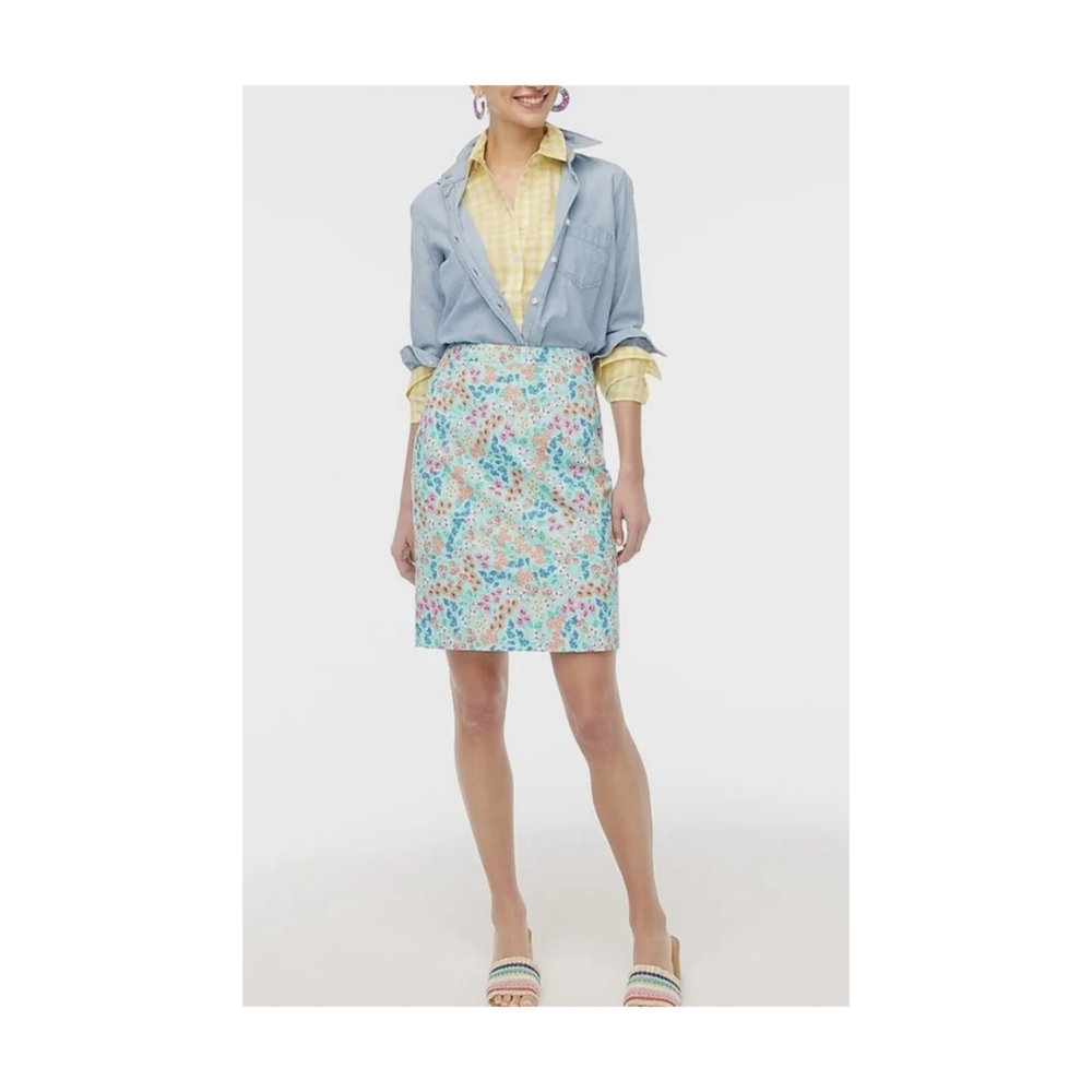J Crew Springtime Floral Sateen Pencil Skirt Size 12